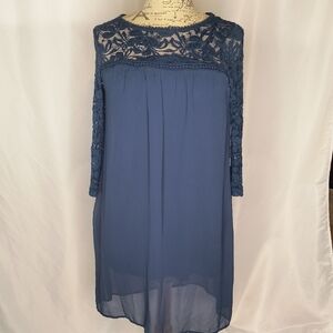Luxology Blue Lace Long Sleeve Dress Boho Inspired, Playful And Country Core.